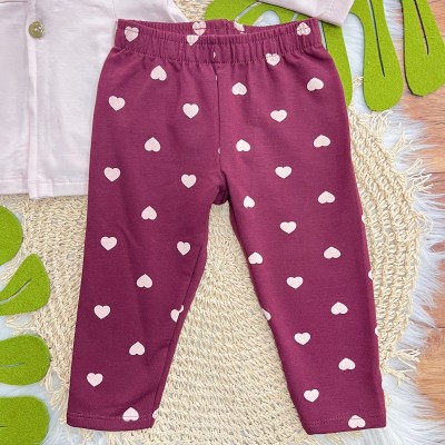 Conj. Sobretudo com Pérolas na Gola e Calça Legging Corações - Rosa e Uva